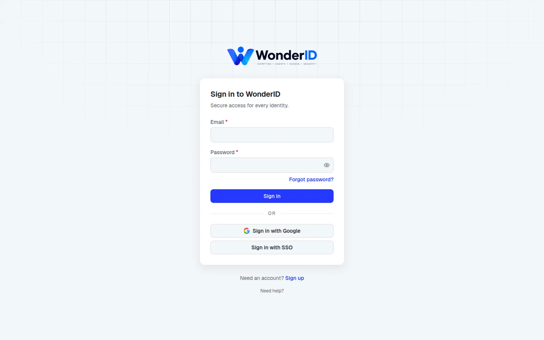 WonderID sign-in page with the new brand lockup