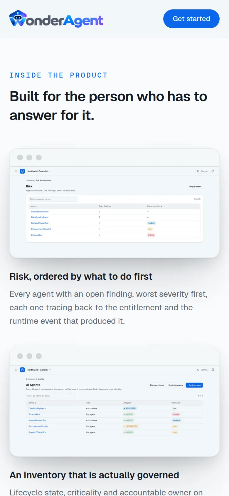 WonderAgent product capabilities on a phone