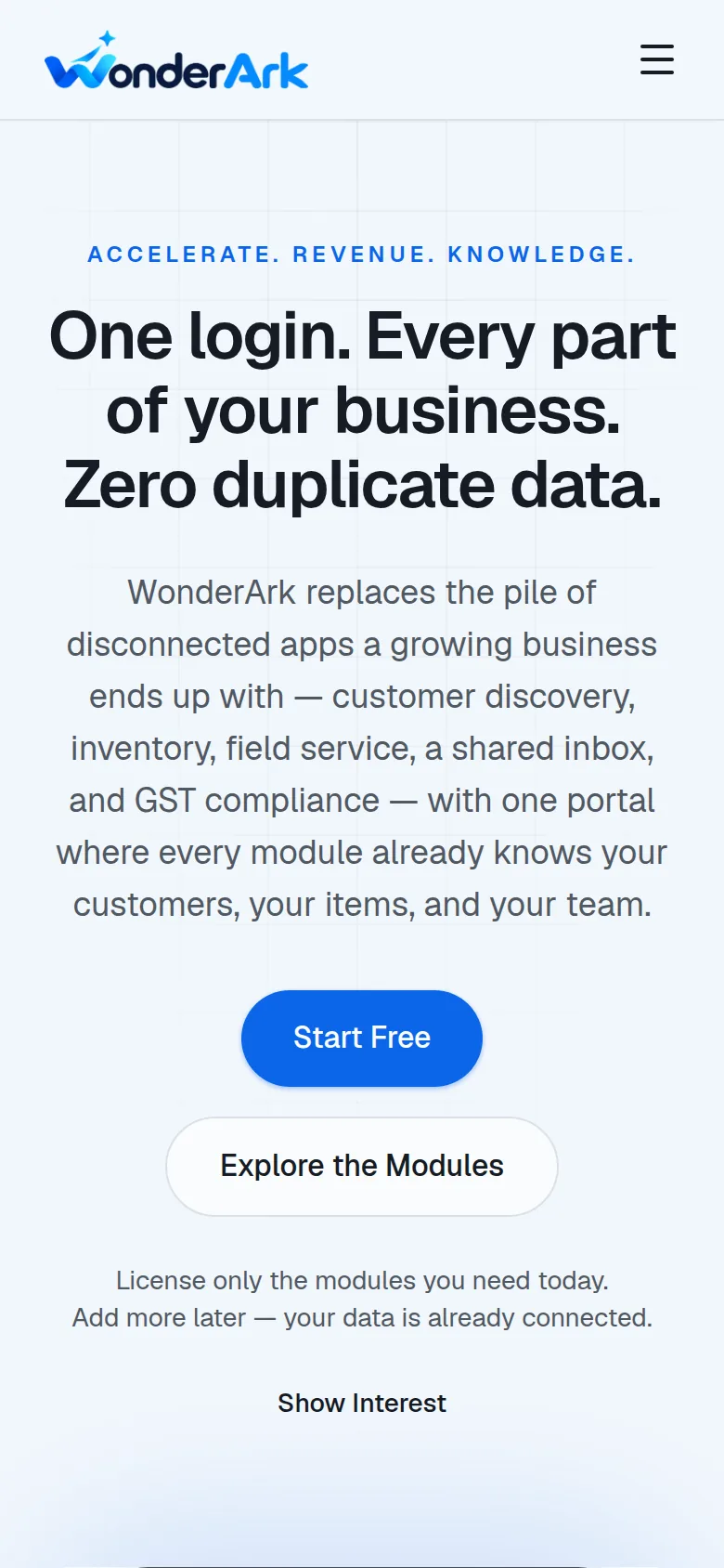 WonderArk landing on a phone