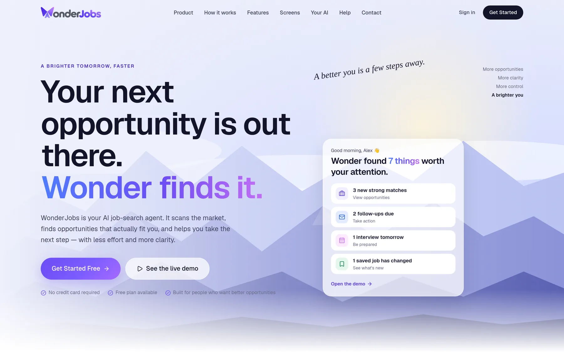 WonderJobs how-it-works section: Search, Analyse, Prepare, Track